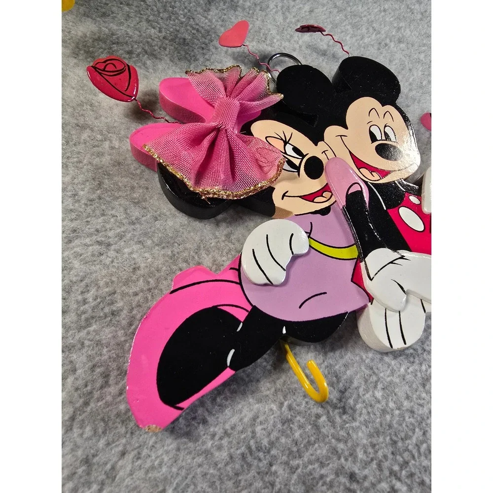 Disney Mickey and Minnie Mouse Wood Wall Hanging Key Holder Love Heart Decor Y2K